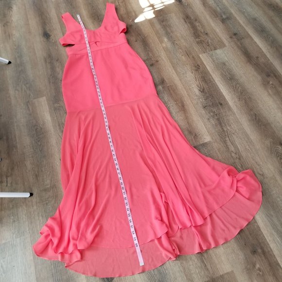 Sz 8 BCBGMaxAzria Joy Cutout Gown Dress in Ambrosia (Coral) with Chiffon Skirt - Picture 12 of 12